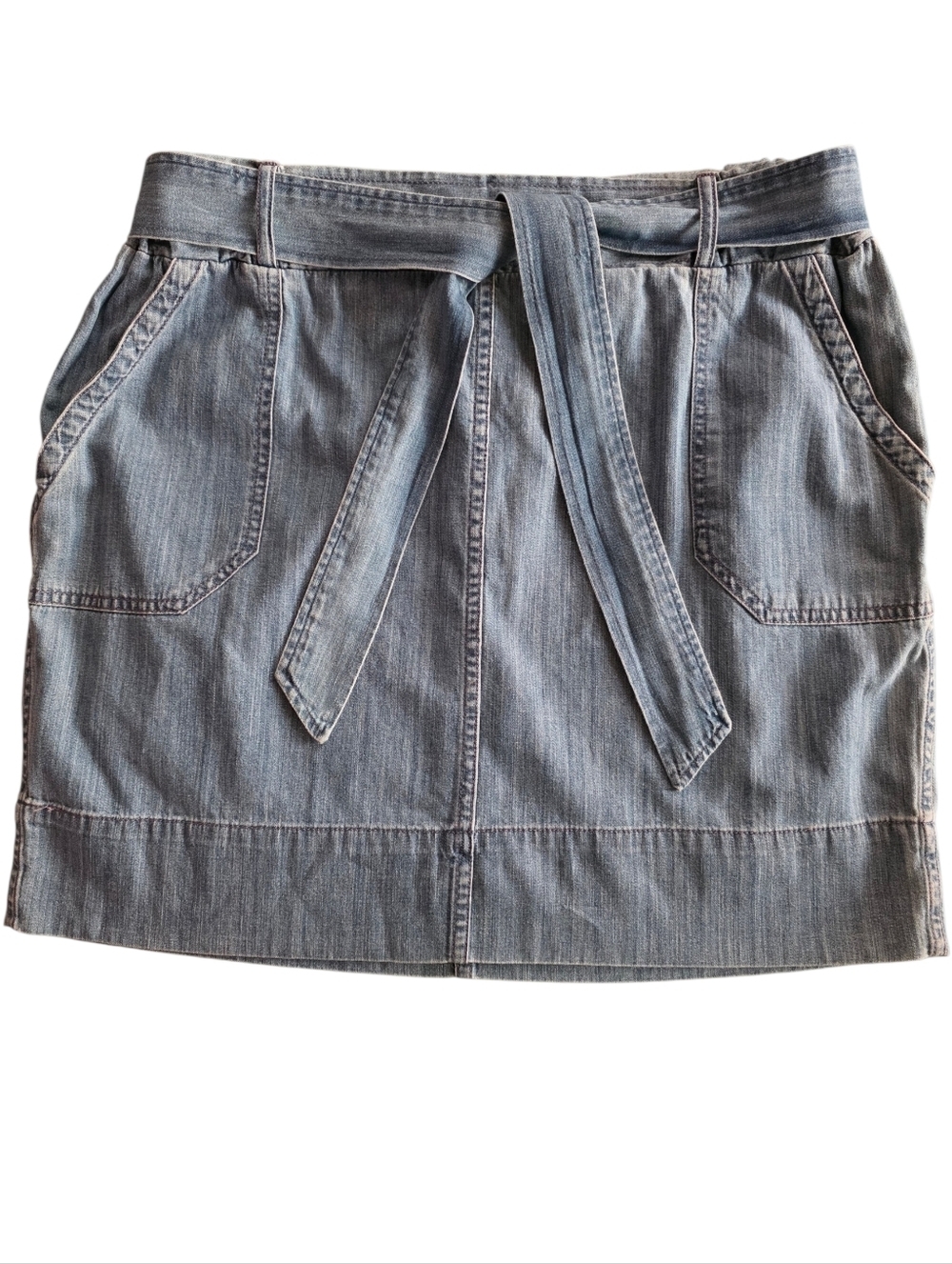 Express Light Blue Denim Mini Skirt With Tie Belt Size Medium